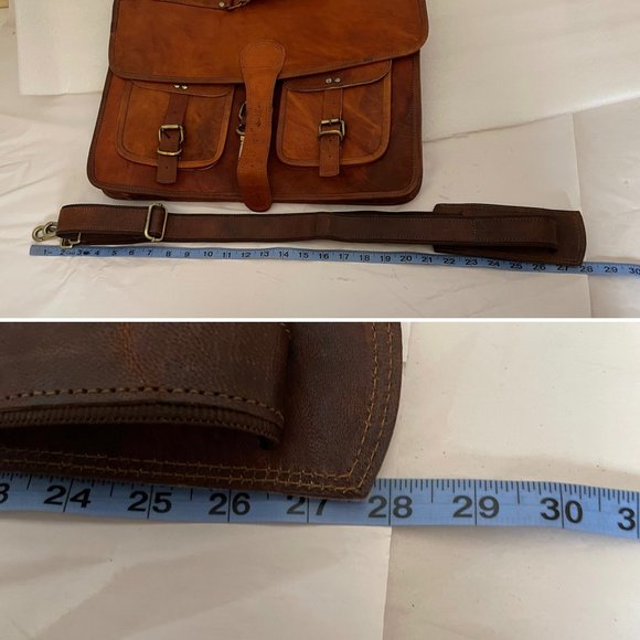 Rugged Leather Large 18" Messenger Satchel Briefcase Bag - Picture 14 of 15